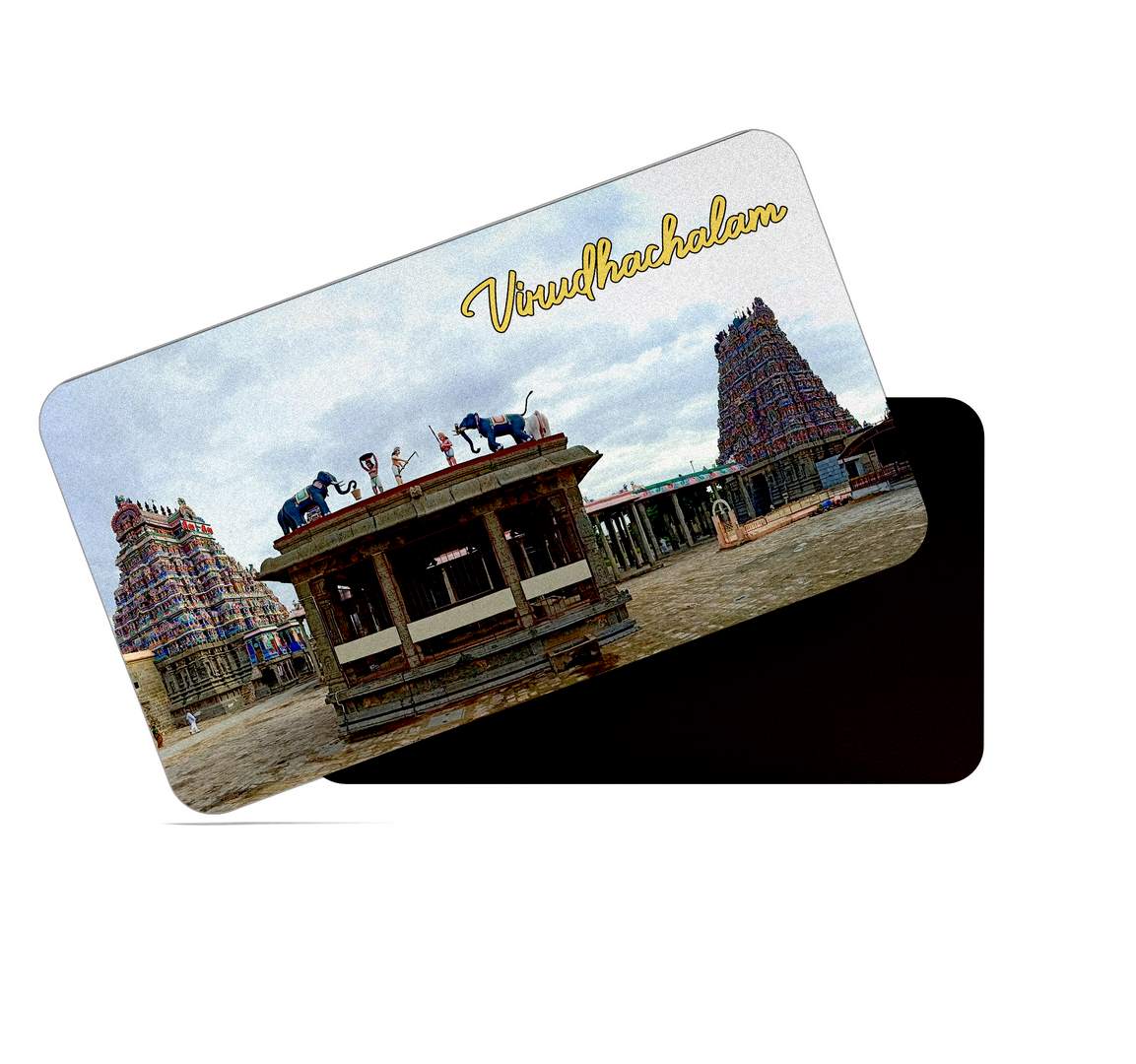 dhcrafts Multicolor Tamil Nadu Virudhachalam Design Rectangular Rubber Matte Finish Fridge Magnet / Magnetic Card Pack of 1 (8.6cm x 5.4cm)